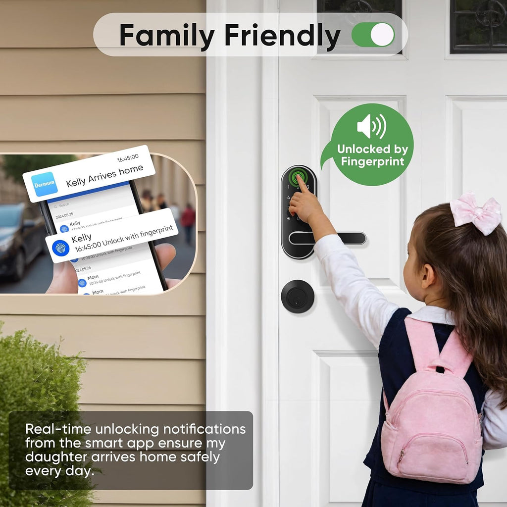 Keyless Entry Fingerprint Smart Lock with Handle | App-Controlled Biometric Keypad Door Lock (Silver)