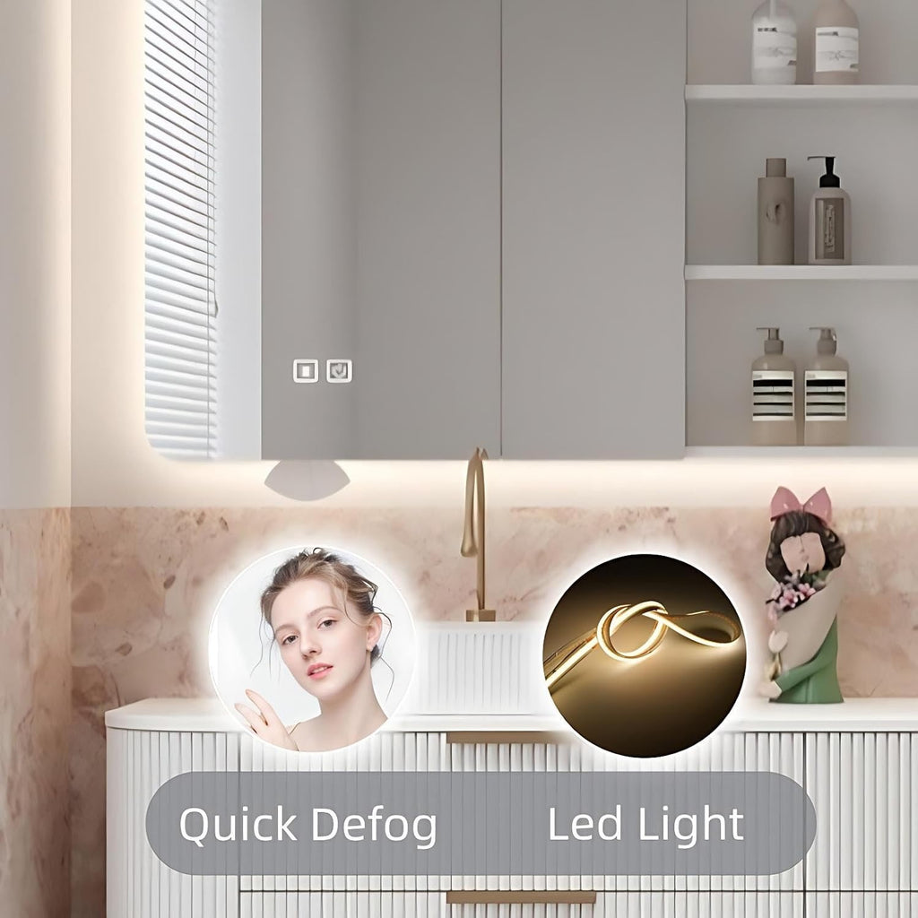76” Double Sink Floor-Standing Bathroom Vanity | Rock Countertop + Smart LED Defog Mirror Cabinet