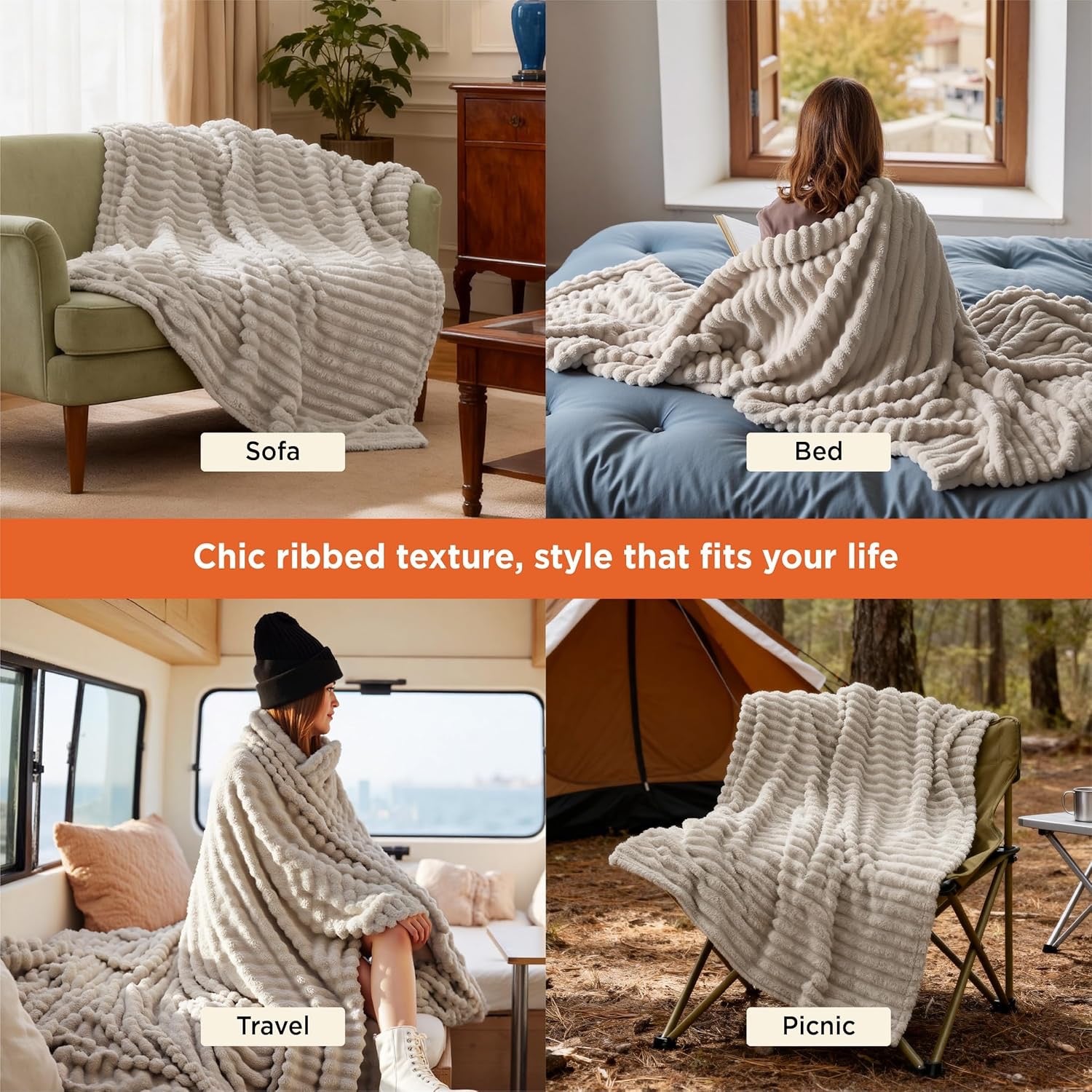 Bedsure GentleSoft Beige Fleece Throw Blanket | Cozy Lightweight Couch Blanket 50" x 70"