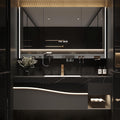 44” Solid Wood Floating Bathroom Vanity with Sink | Faucet + Smart LED Mirror Cabinet