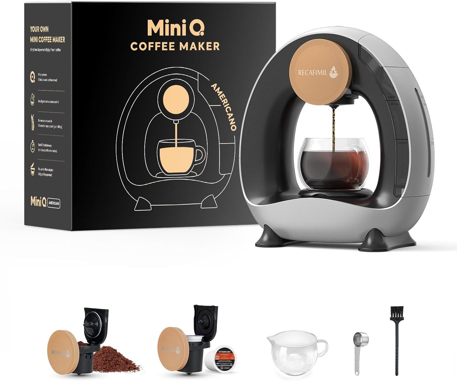 MINI Q 2-in-1 Single Serve Coffee Maker | Compact K-Cup & Ground Coffee Brewer – Grey