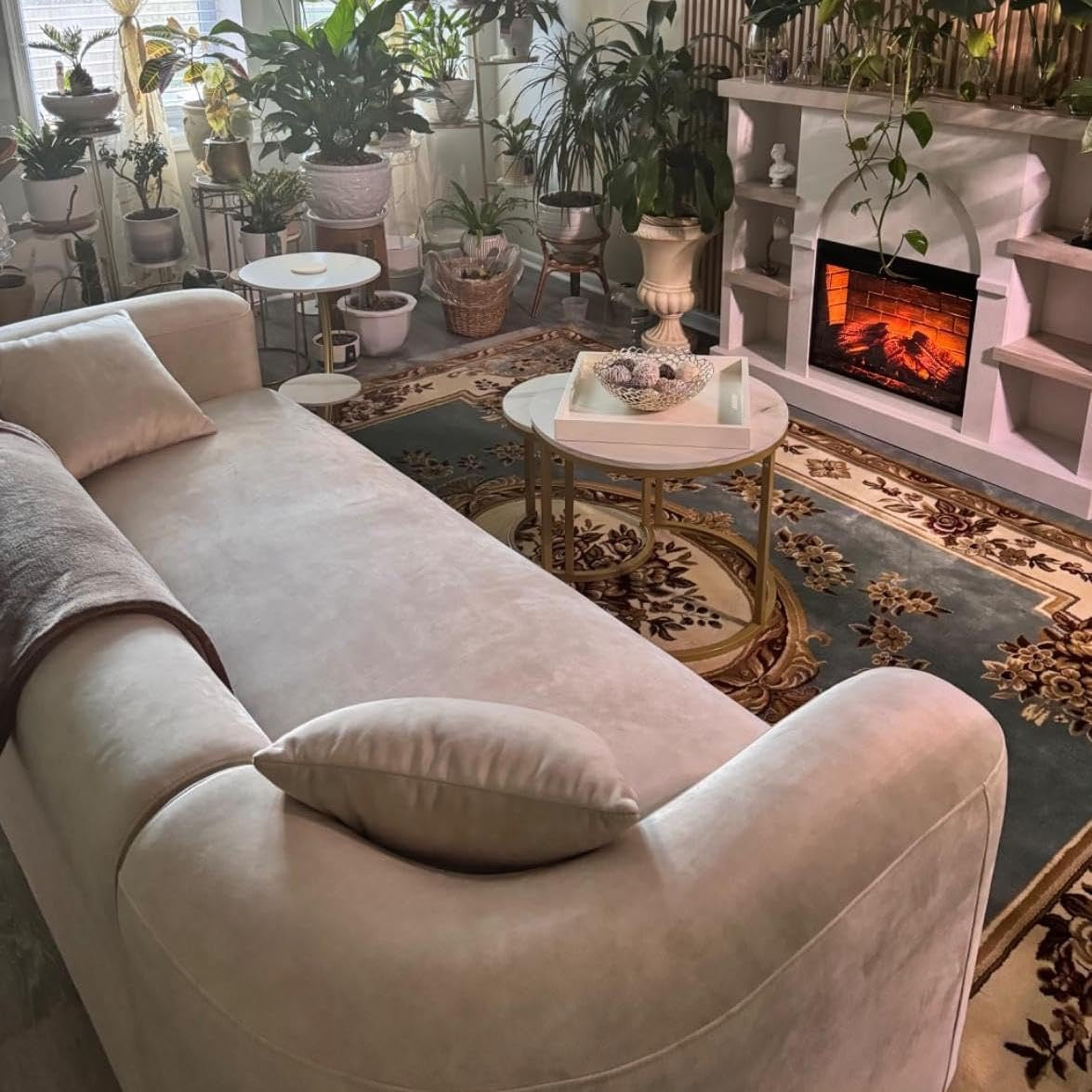 Acanva Luxury Curved Velvet Sofa (3-Seater) | Modern Minimalist Cream Upholstery