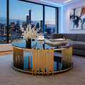 36” Round Glass Coffee Table | Modern Luxury 2-Tier Center Table with Gold Stainless Steel Base