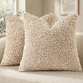 DecorUhome Faux Fur Sherpa Pillow Covers Set of 2 | 18x18 Neutral Oatmeal Decorative Cushion Covers