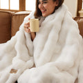 Bedsure GentleSoft Faux Fur Throw Blanket | Cream Plush Fleece Cozy Sofa & Bed Throw