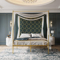 Gold Metal Canopy Bed Frame Queen | Modern Steel Platform Bed with Slat Support (No Box Spring Needed)