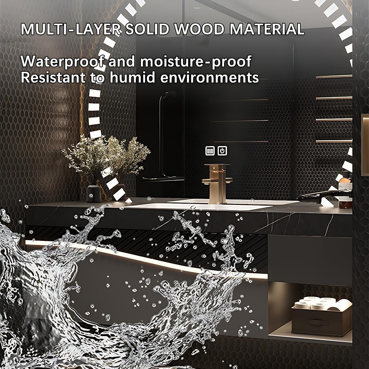 44” Solid Wood Floating Bathroom Vanity with Sink | Faucet + Smart LED Mirror Cabinet