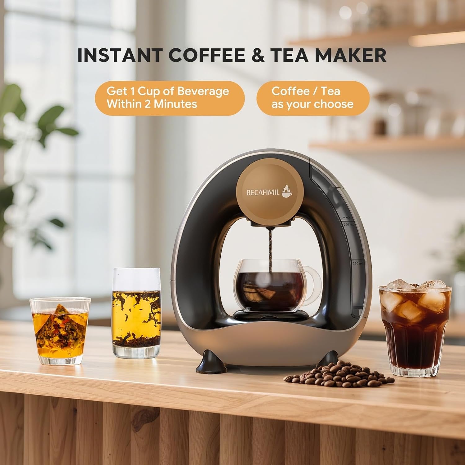 MINI Q 2-in-1 Single Serve Coffee Maker | Compact K-Cup & Ground Coffee Brewer – Grey