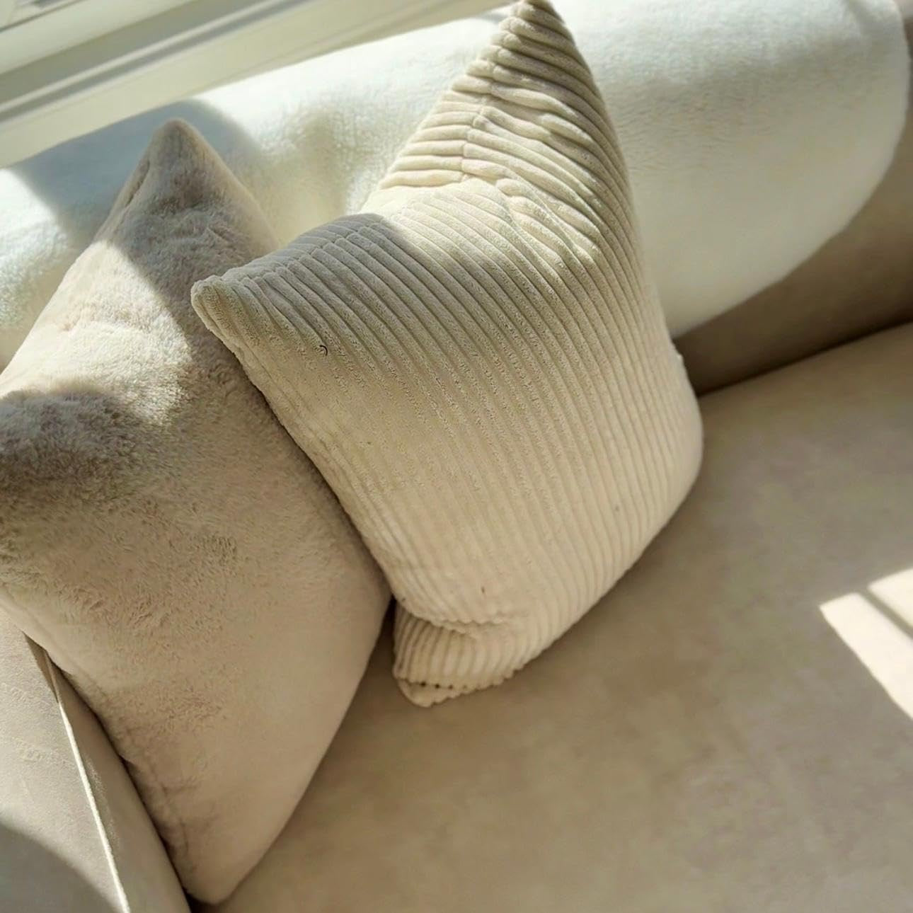 Acanva Luxury Curved Velvet Sofa (3-Seater) | Modern Minimalist Cream Upholstery