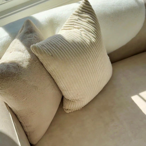 Acanva Luxury Curved Velvet Sofa (3-Seater) | Modern Minimalist Cream Upholstery