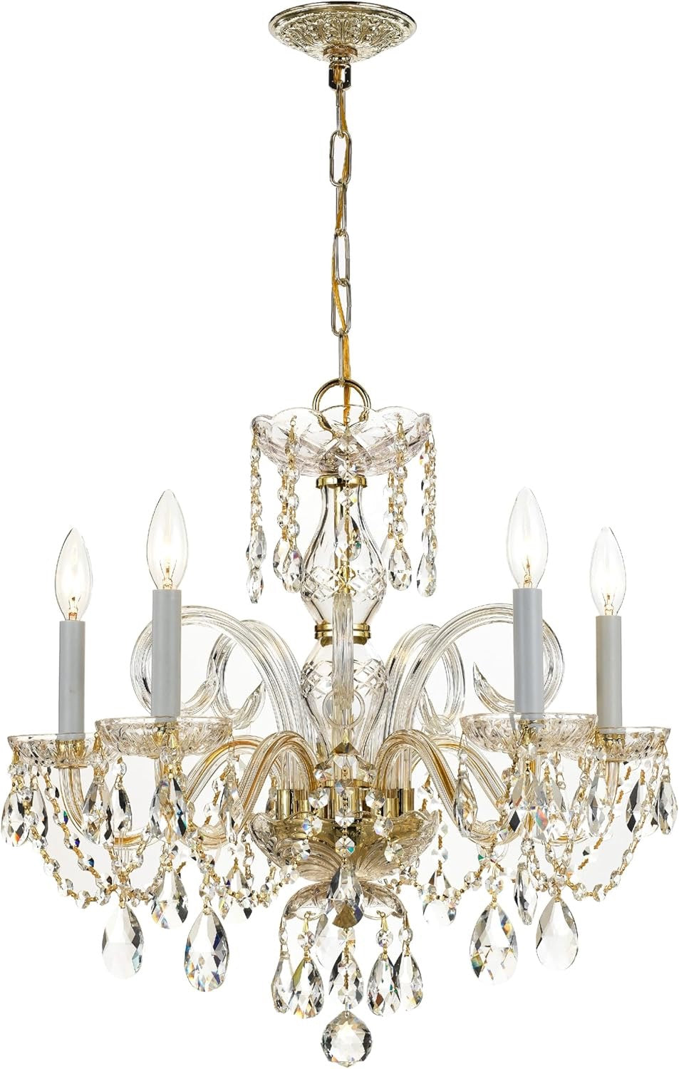Traditional 5-Light Hand-Cut Crystal Chandelier | Polished Brass Statement Lighting