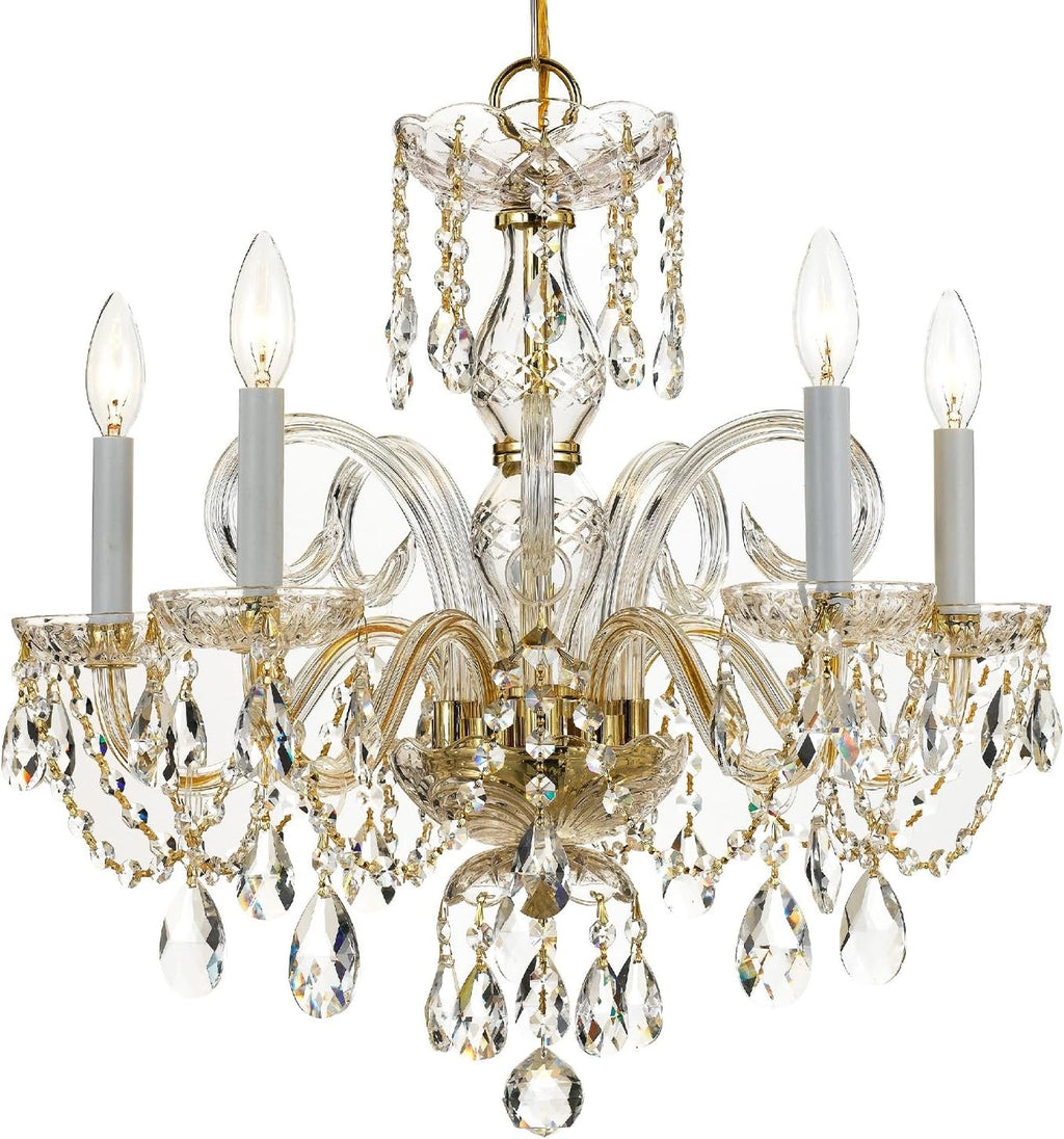 Traditional 5-Light Hand-Cut Crystal Chandelier | Polished Brass Statement Lighting