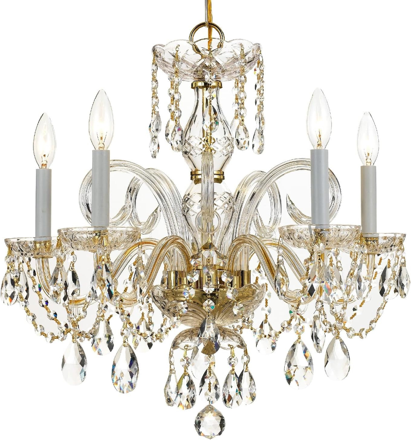Traditional 5-Light Hand-Cut Crystal Chandelier | Polished Brass Statement Lighting