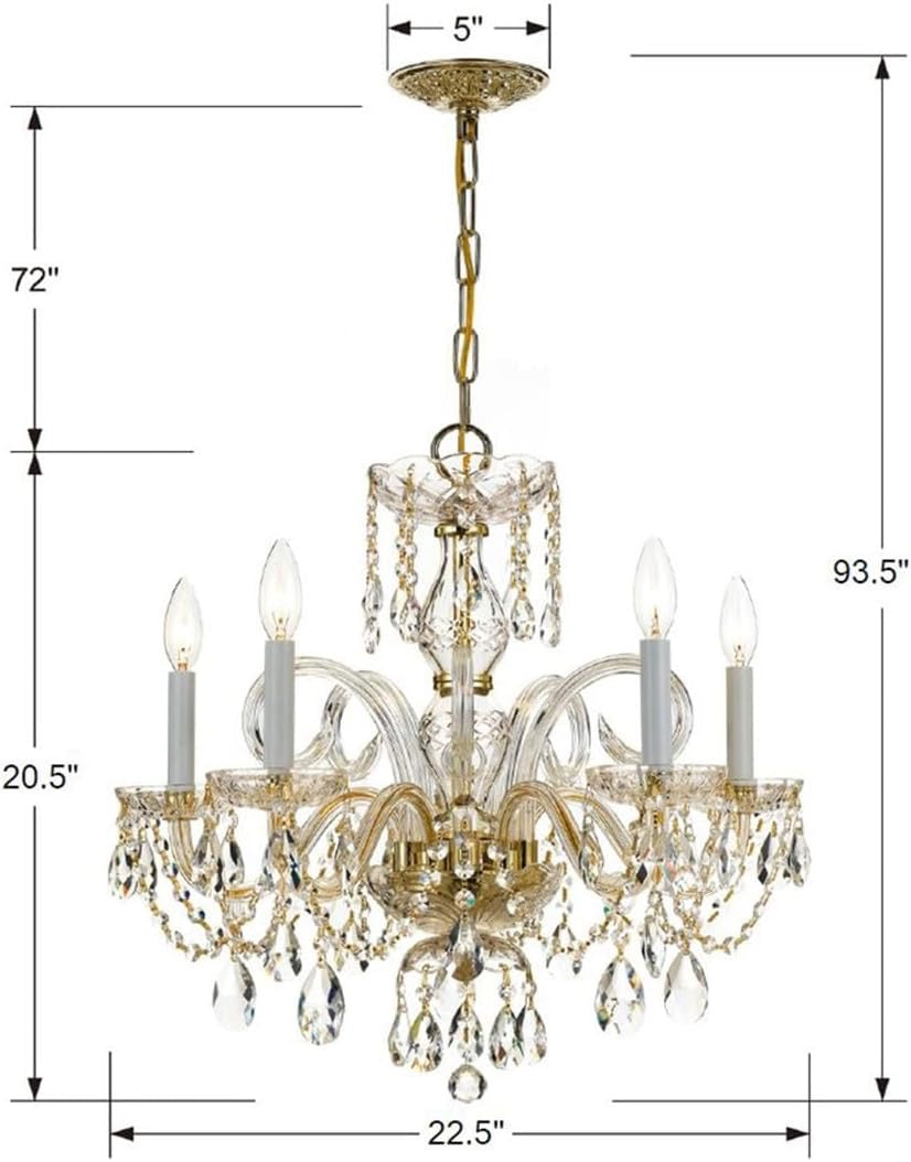 Traditional 5-Light Hand-Cut Crystal Chandelier | Polished Brass Statement Lighting