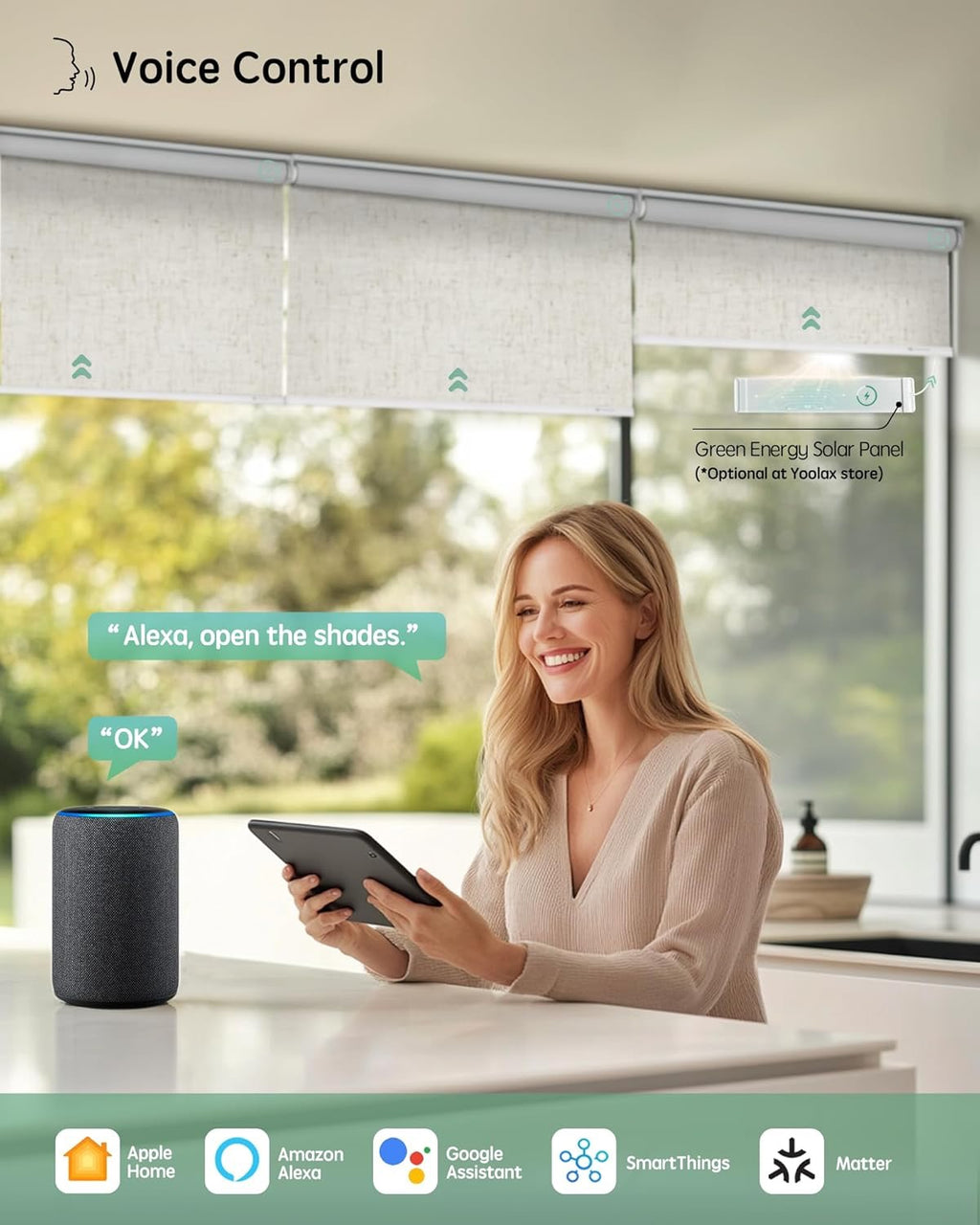 Yoolax Motorized Blackout Smart Blinds – Alexa, Google & Apple Home Compatible Roller Shades