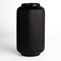 Black Ribbed Ceramic Vase (8”) | Modern Decorative Vase for Dried or Fresh Florals