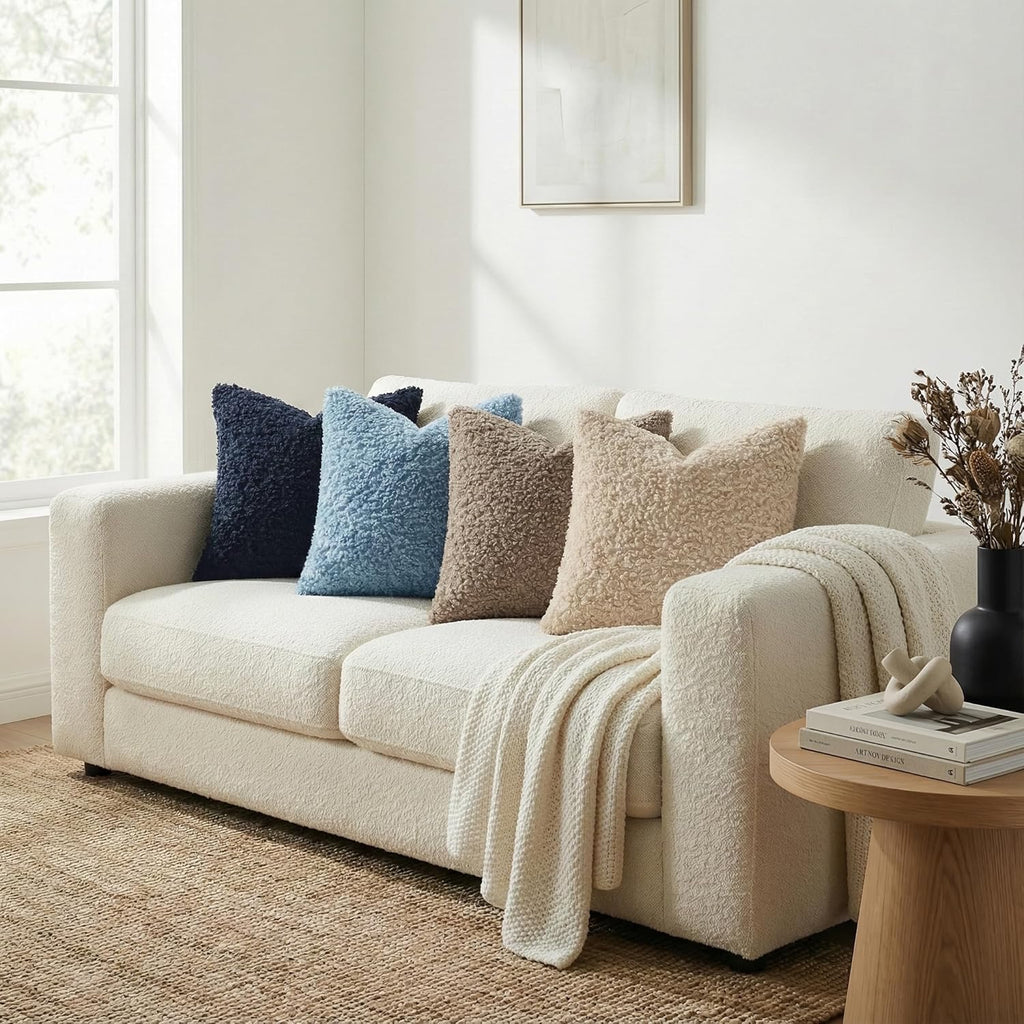 DecorUhome Faux Fur Sherpa Pillow Covers Set of 2 | 18x18 Neutral Oatmeal Decorative Cushion Covers