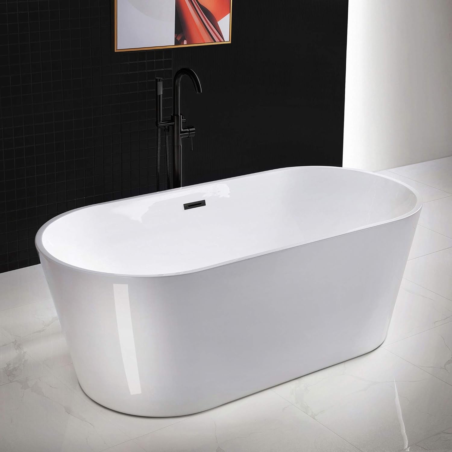 WOODBRIDGE 67" Freestanding Acrylic Soaking Bathtub | Contemporary Luxury Tub with Matte Black Drain