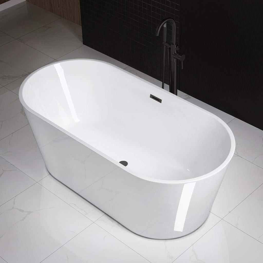 WOODBRIDGE 67" Freestanding Acrylic Soaking Bathtub | Contemporary Luxury Tub with Matte Black Drain