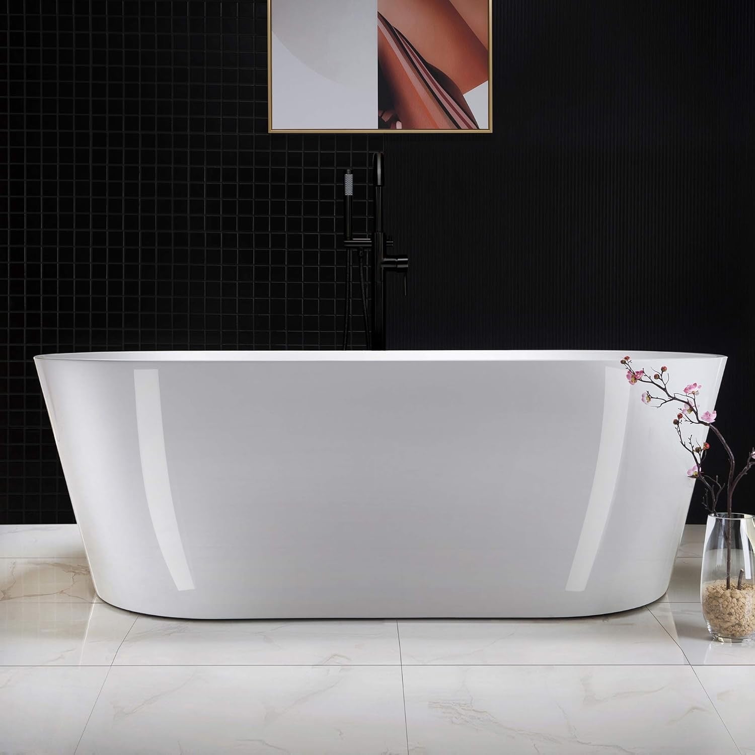 WOODBRIDGE 67" Freestanding Acrylic Soaking Bathtub | Contemporary Luxury Tub with Matte Black Drain