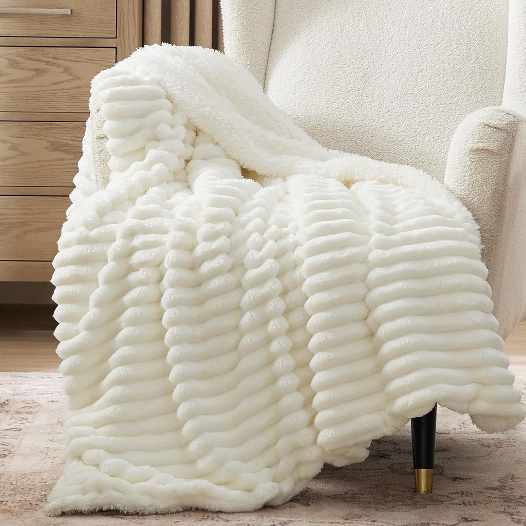 Bedsure Sherpa Throw Blanket | Plush White Fleece & Sherpa 50" x 60" Cozy Throw
