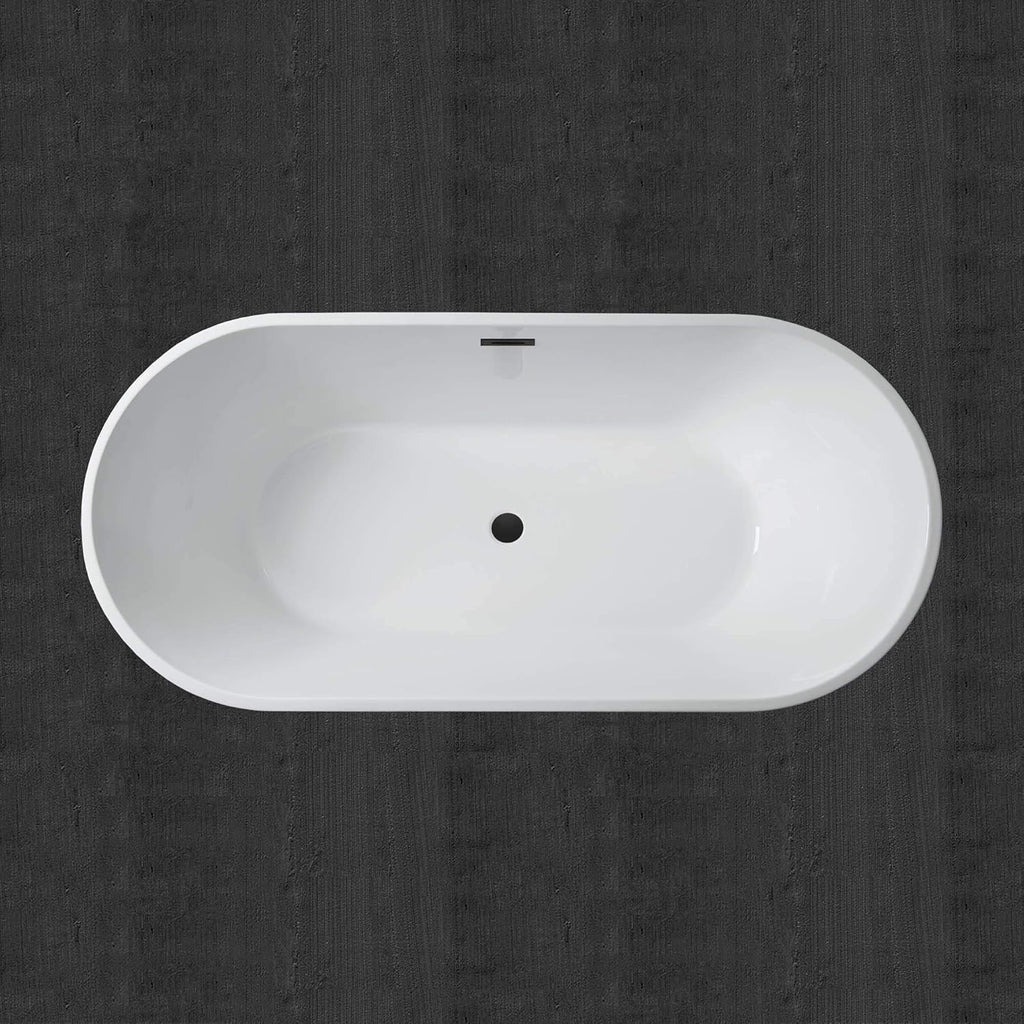 WOODBRIDGE 67" Freestanding Acrylic Soaking Bathtub | Contemporary Luxury Tub with Matte Black Drain