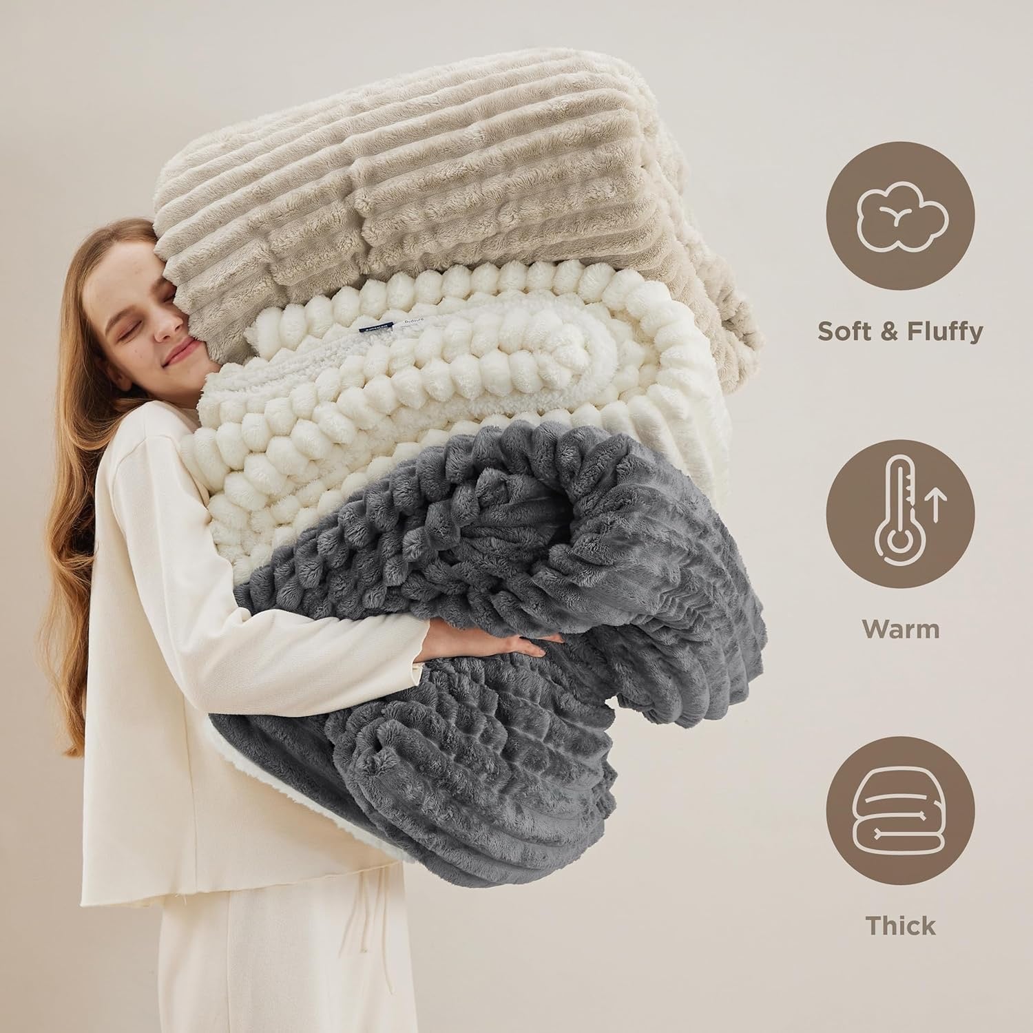 Bedsure Sherpa Throw Blanket | Plush White Fleece & Sherpa 50" x 60" Cozy Throw