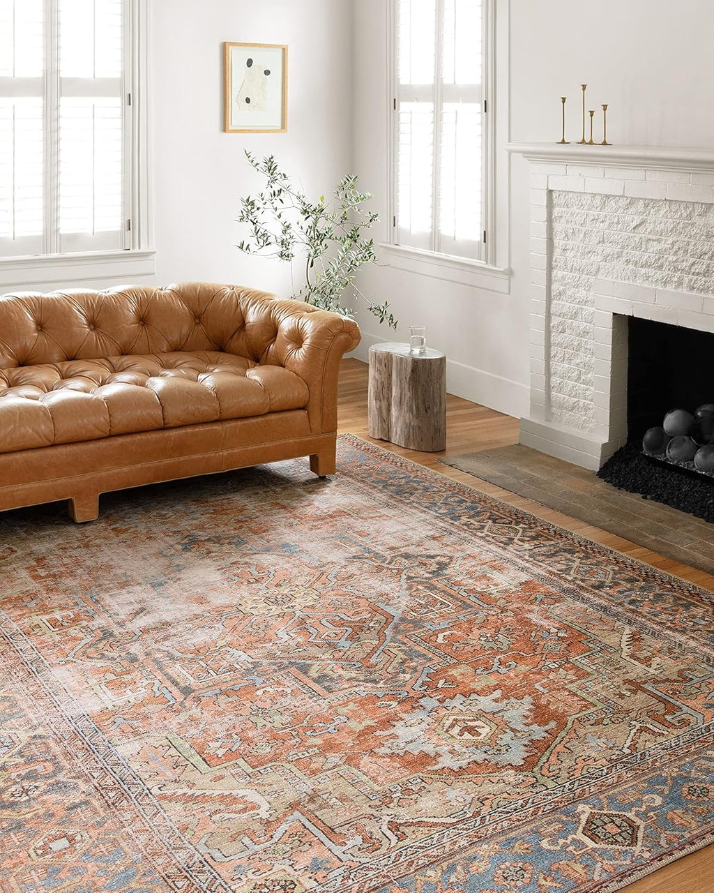Loloi Loren LQ-15 Area Rug | Terracotta / Sky Vintage-Inspired Rug – 7'6" x 9'6"