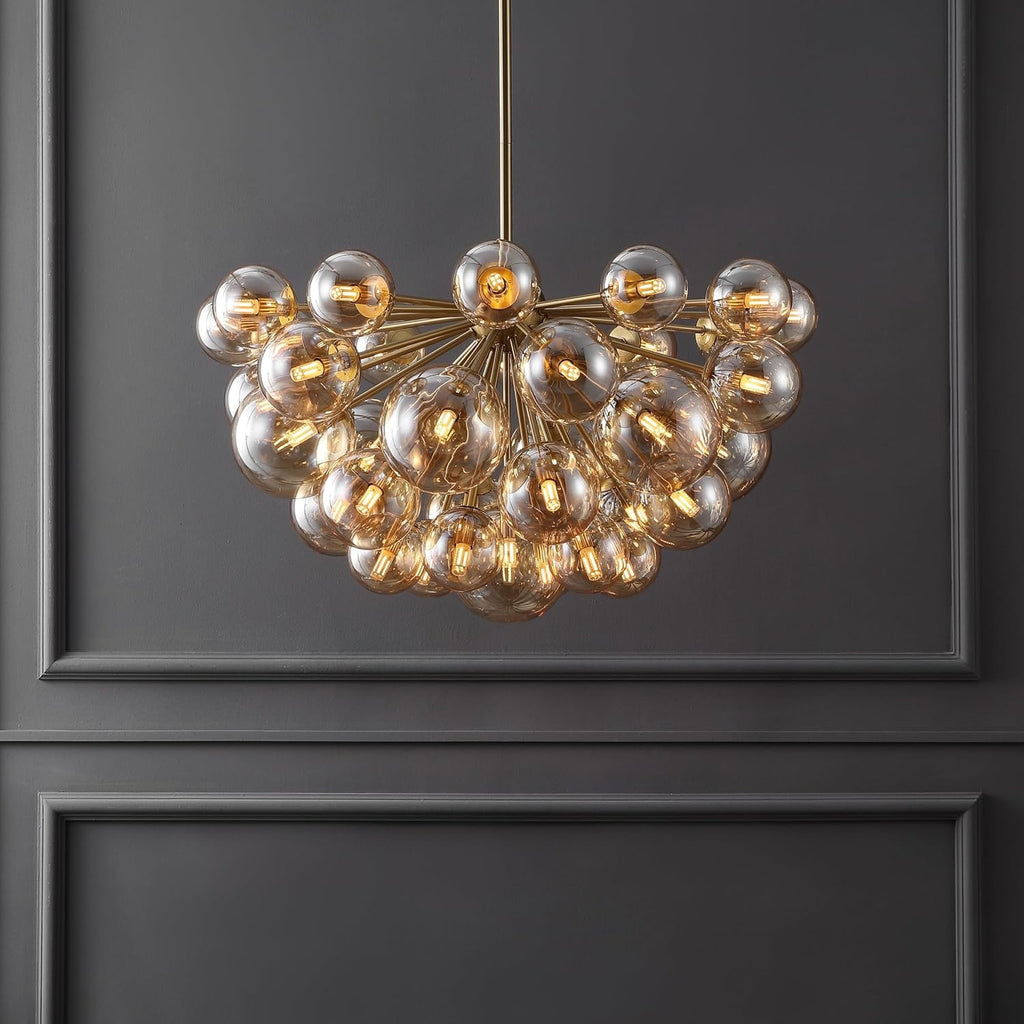 Raphaela Retro Gold & White Glass Globe Chandelier | Adjustable LED Statement Lighting