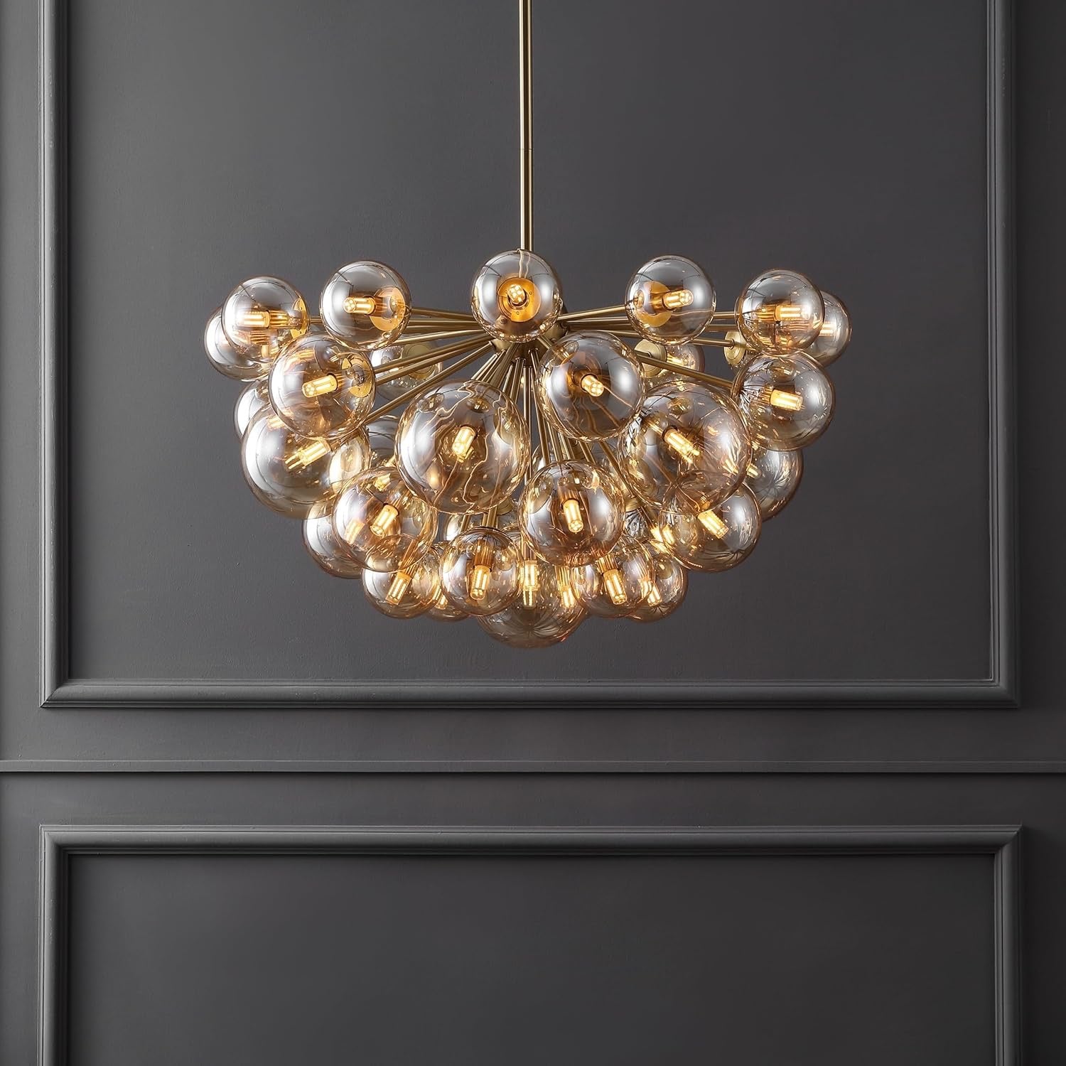 Raphaela Retro Gold & White Glass Globe Chandelier | Adjustable LED Statement Lighting
