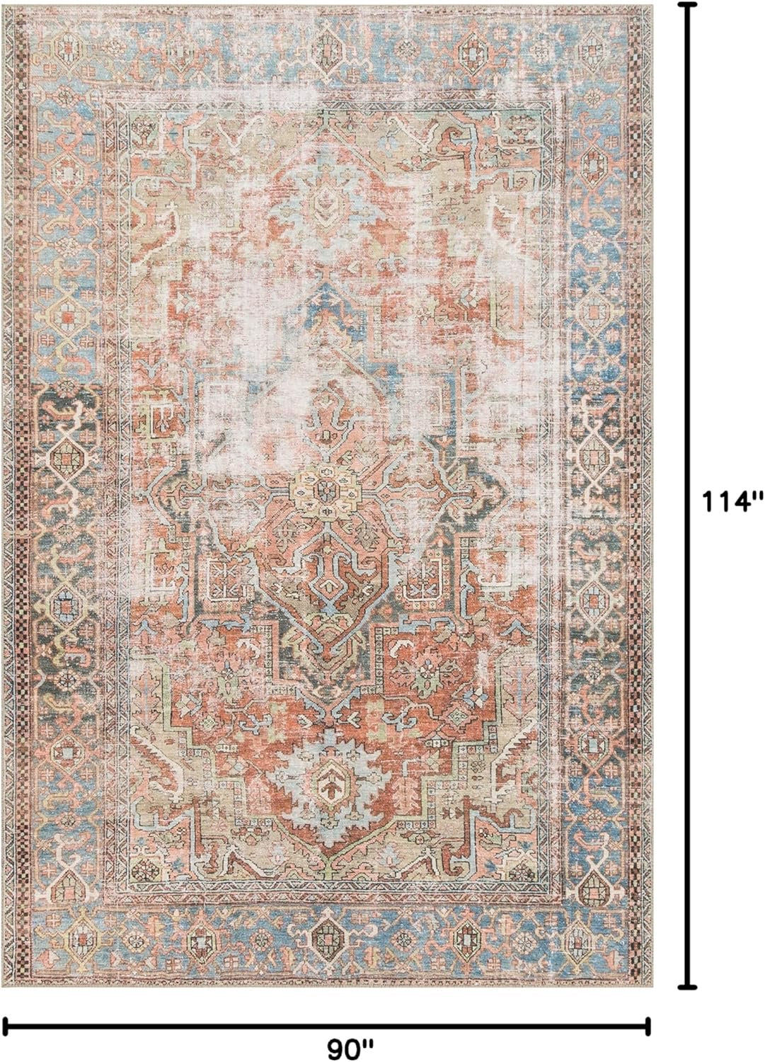 Loloi Loren LQ-15 Area Rug | Terracotta / Sky Vintage-Inspired Rug – 7'6" x 9'6"