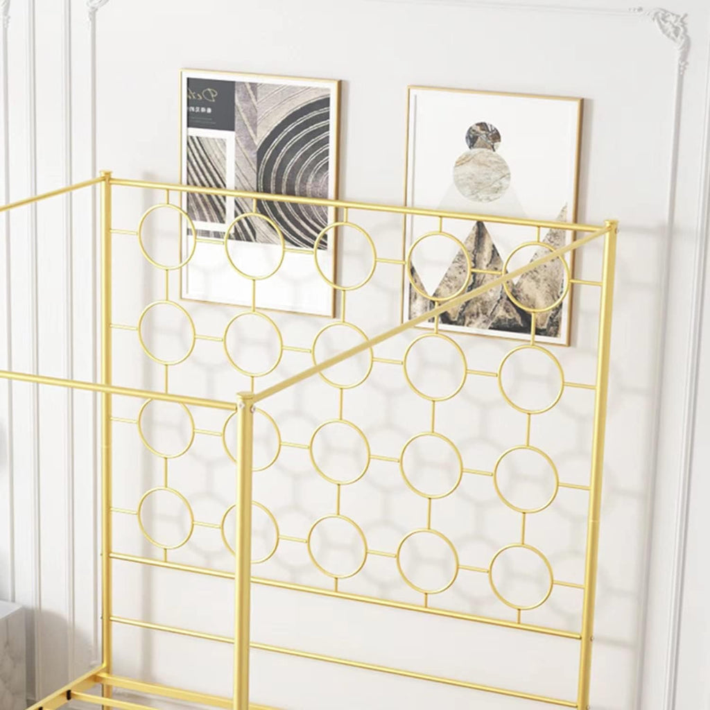 Gold Metal Canopy Bed Frame Queen | Modern Steel Platform Bed with Slat Support (No Box Spring Needed)