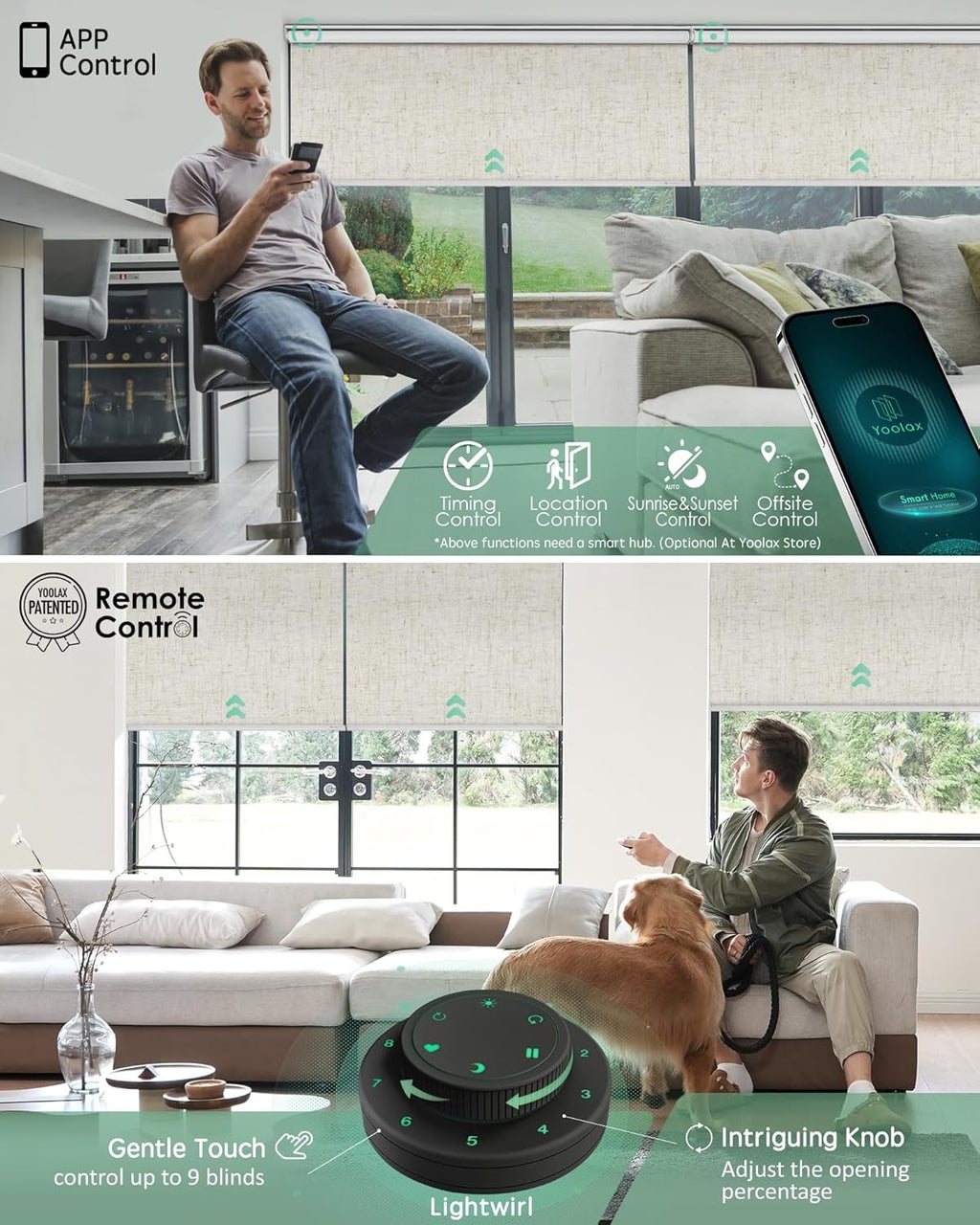 Yoolax Motorized Blackout Smart Blinds – Alexa, Google & Apple Home Compatible Roller Shades