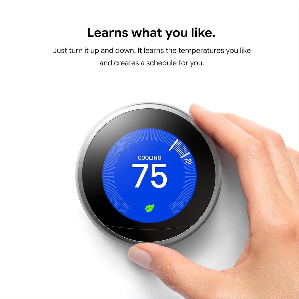 Google Nest Learning Thermostat (3rd Gen) T3016US | Smart Programmable Wi-Fi Thermostat in Black
