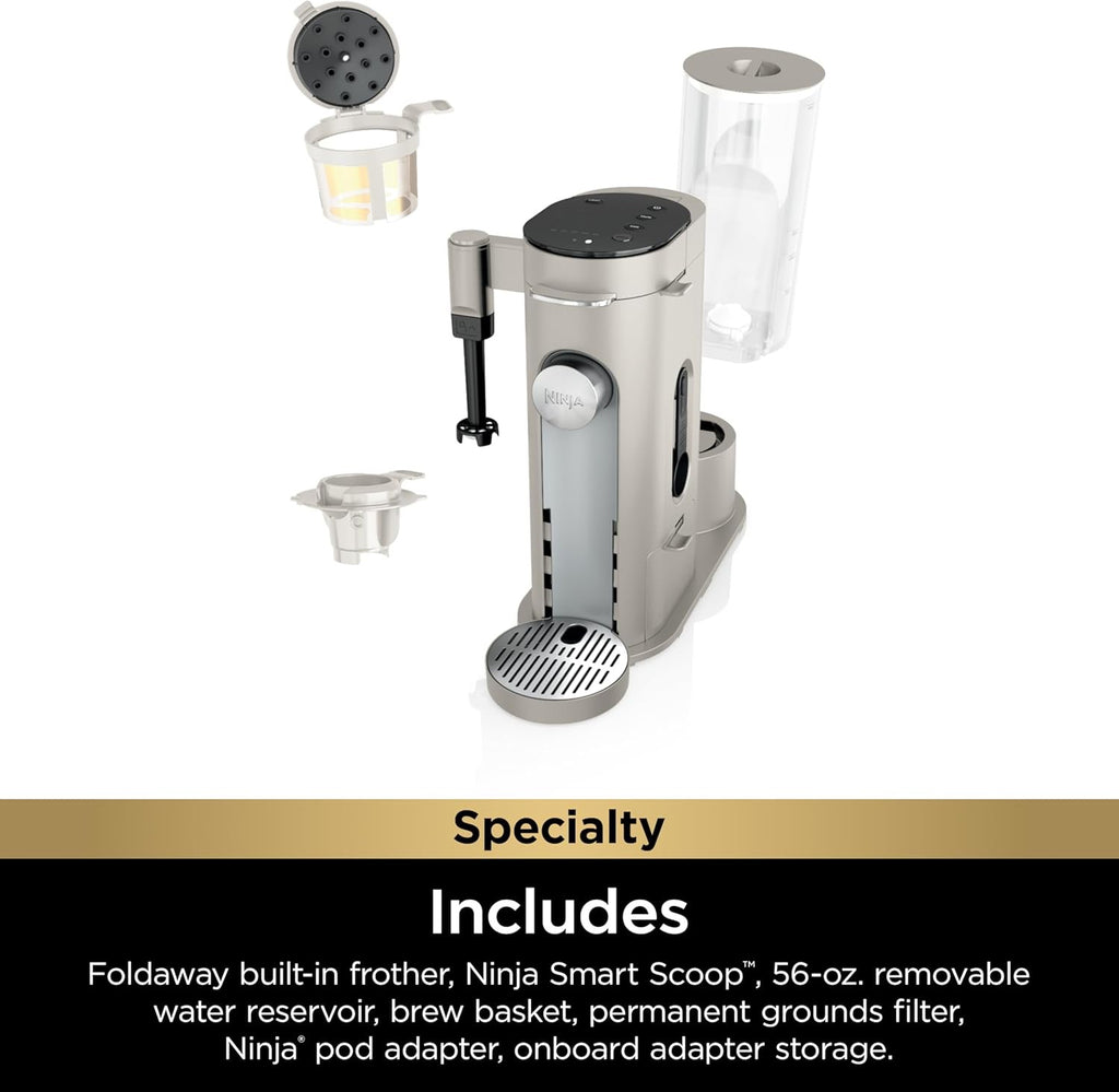 Ninja Pods & Grounds Specialty Single-Serve Coffee Maker with Milk Frother | Compact, K-Cup Compatible