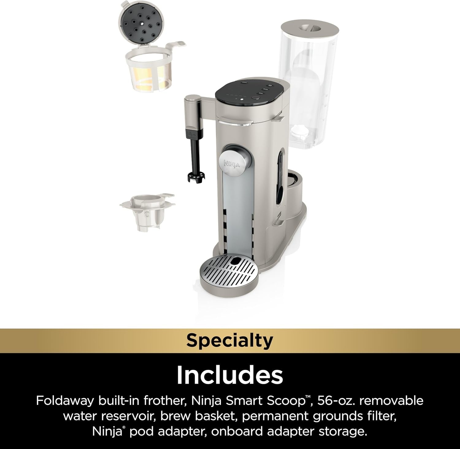 Ninja Pods & Grounds Specialty Single-Serve Coffee Maker with Milk Frother | Compact, K-Cup Compatible