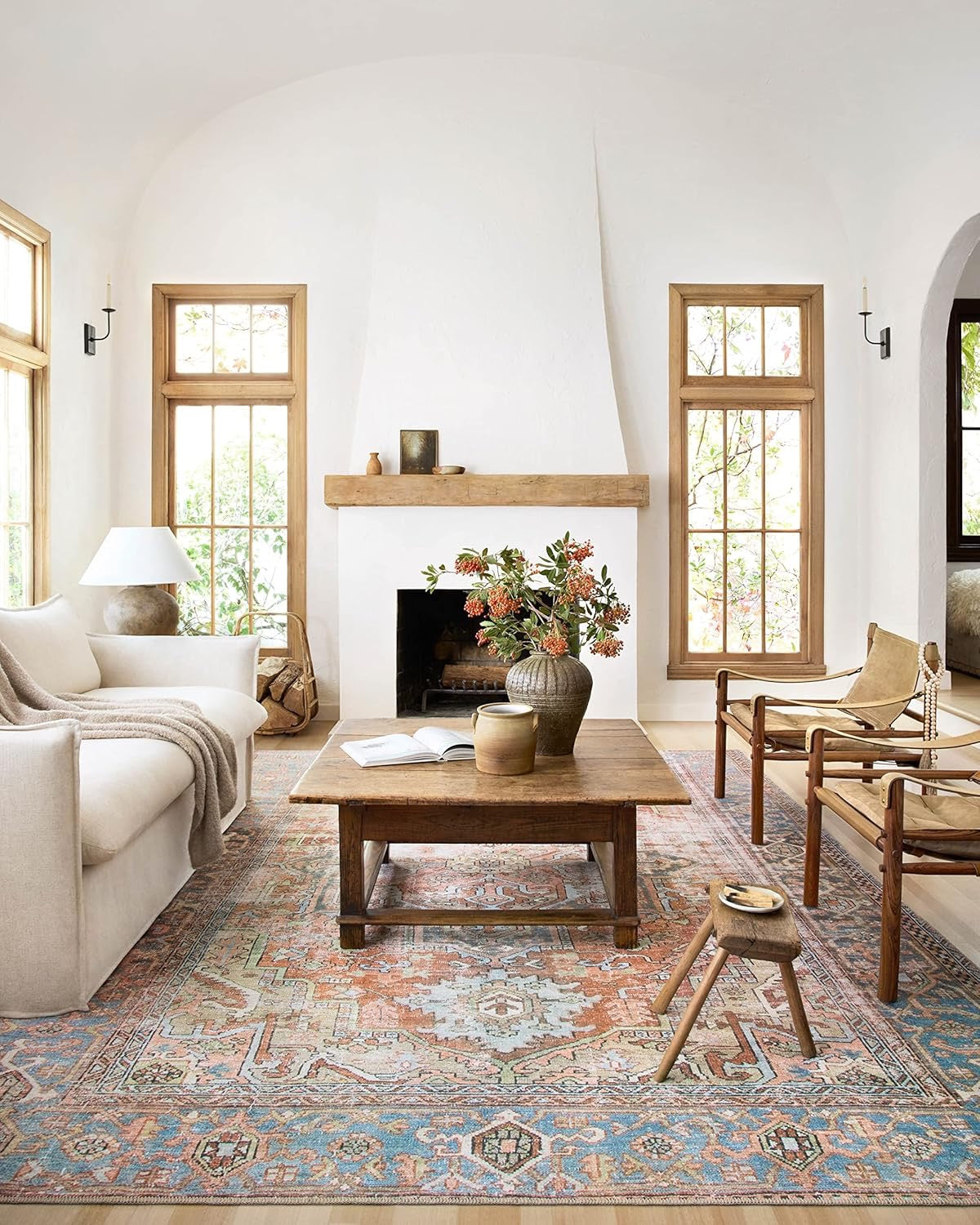 Loloi Loren LQ-15 Area Rug | Terracotta / Sky Vintage-Inspired Rug – 7'6" x 9'6"