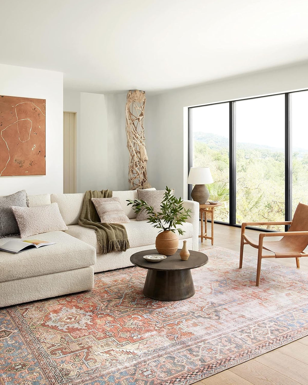 Loloi Loren LQ-15 Area Rug | Terracotta / Sky Vintage-Inspired Rug – 7'6" x 9'6"