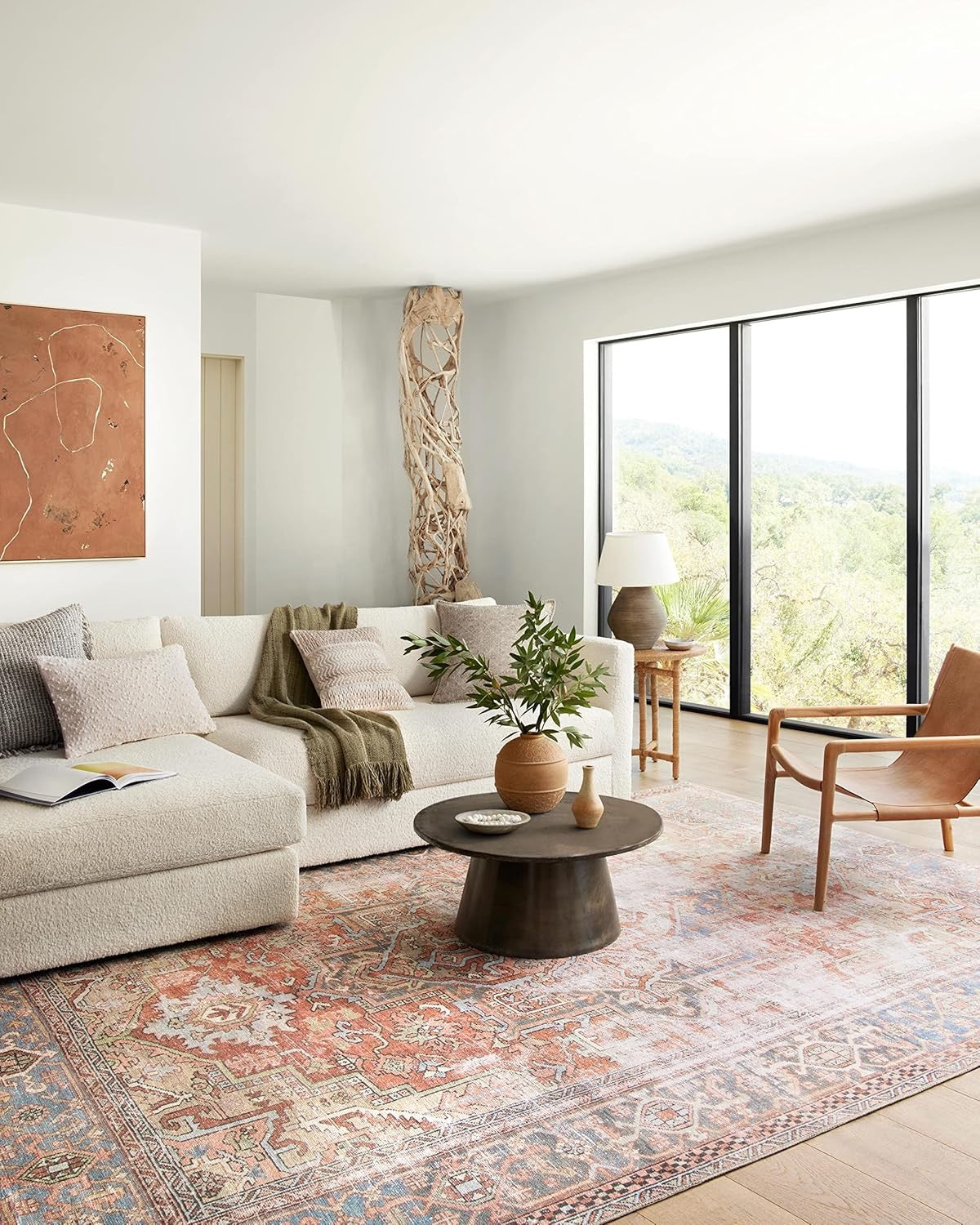 Loloi Loren LQ-15 Area Rug | Terracotta / Sky Vintage-Inspired Rug – 7'6" x 9'6"
