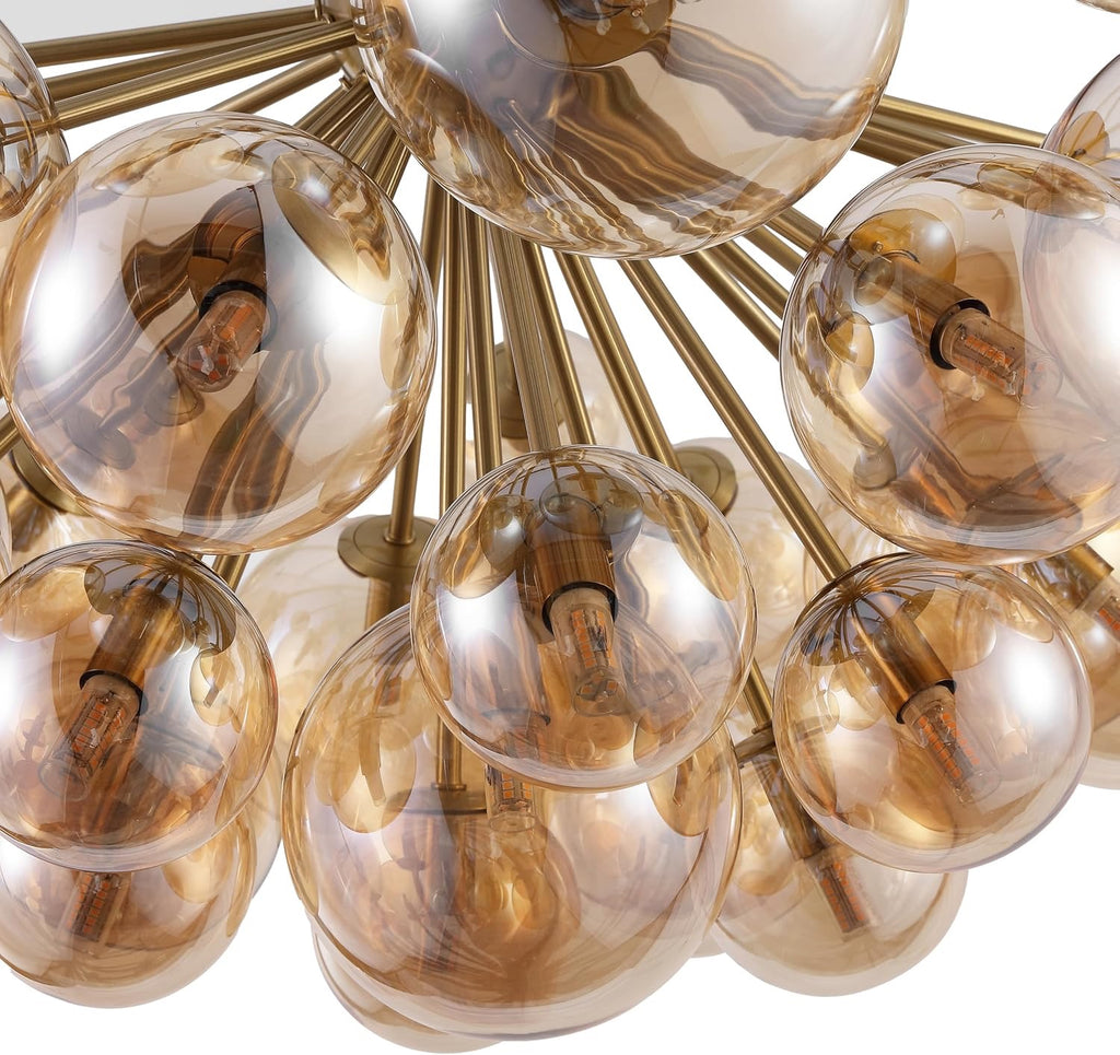 Raphaela Retro Gold & White Glass Globe Chandelier | Adjustable LED Statement Lighting