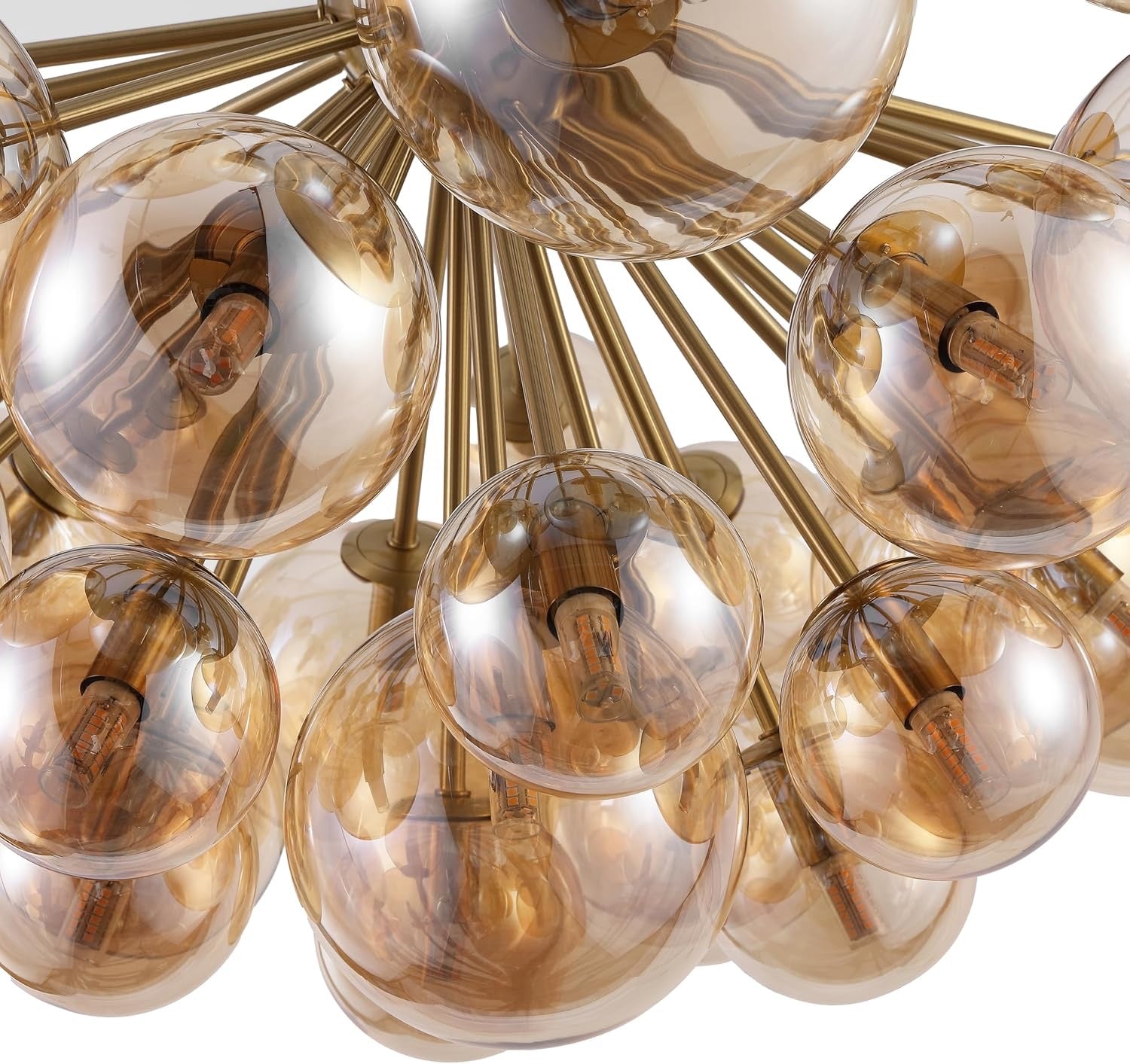 Raphaela Retro Gold & White Glass Globe Chandelier | Adjustable LED Statement Lighting
