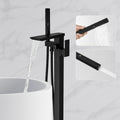 RUMOSE Matte Black Freestanding Tub Filler | Waterfall Floor Mount Faucet with Handheld Sprayer
