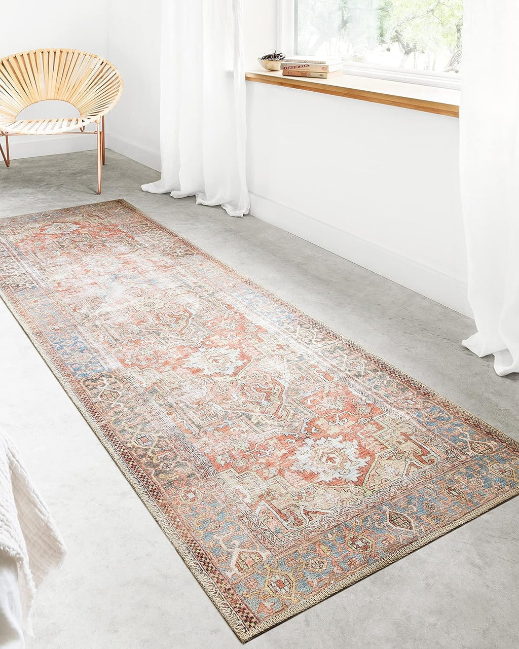 Loloi Loren LQ-15 Area Rug | Terracotta / Sky Vintage-Inspired Rug – 7'6" x 9'6"