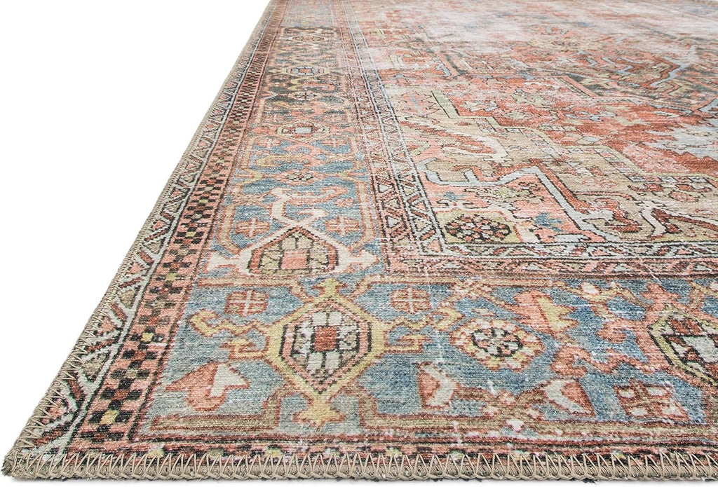 Loloi Loren LQ-15 Area Rug | Terracotta / Sky Vintage-Inspired Rug – 7'6" x 9'6"