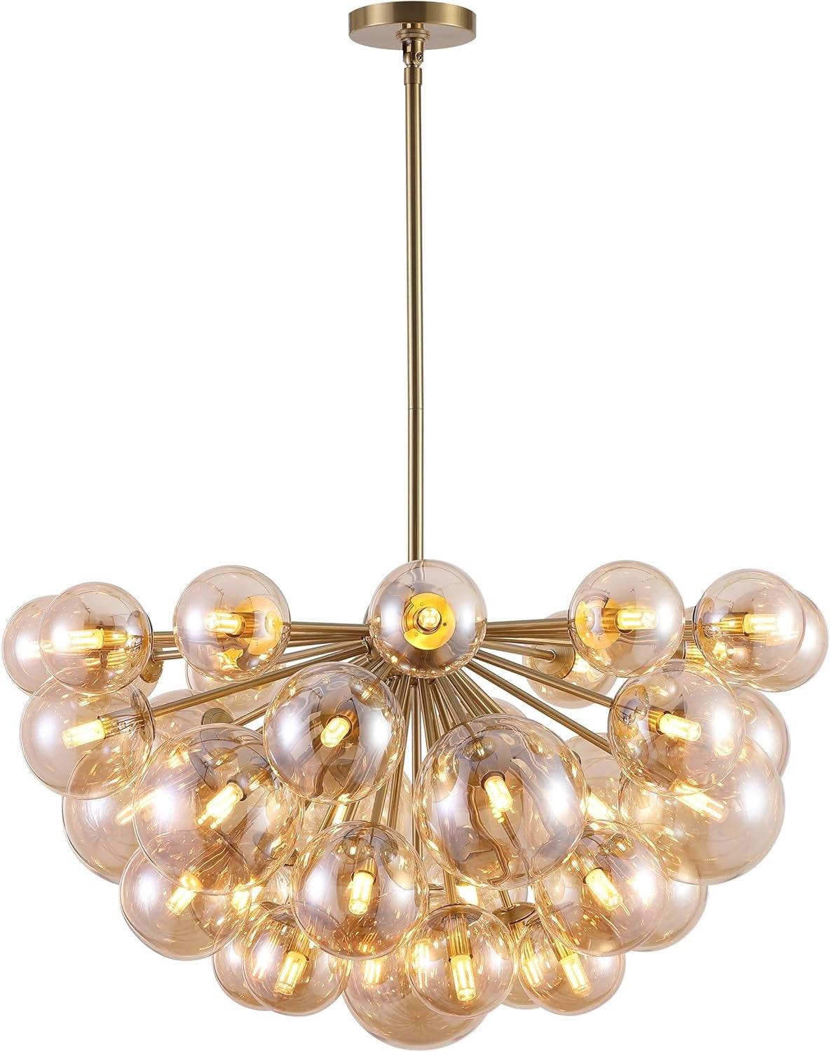 Raphaela Retro Gold & White Glass Globe Chandelier | Adjustable LED Statement Lighting