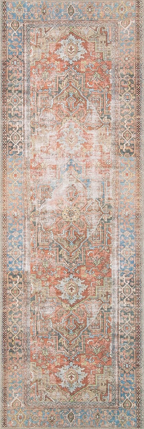 Loloi Loren LQ-15 Area Rug | Terracotta / Sky Vintage-Inspired Rug – 7'6" x 9'6"