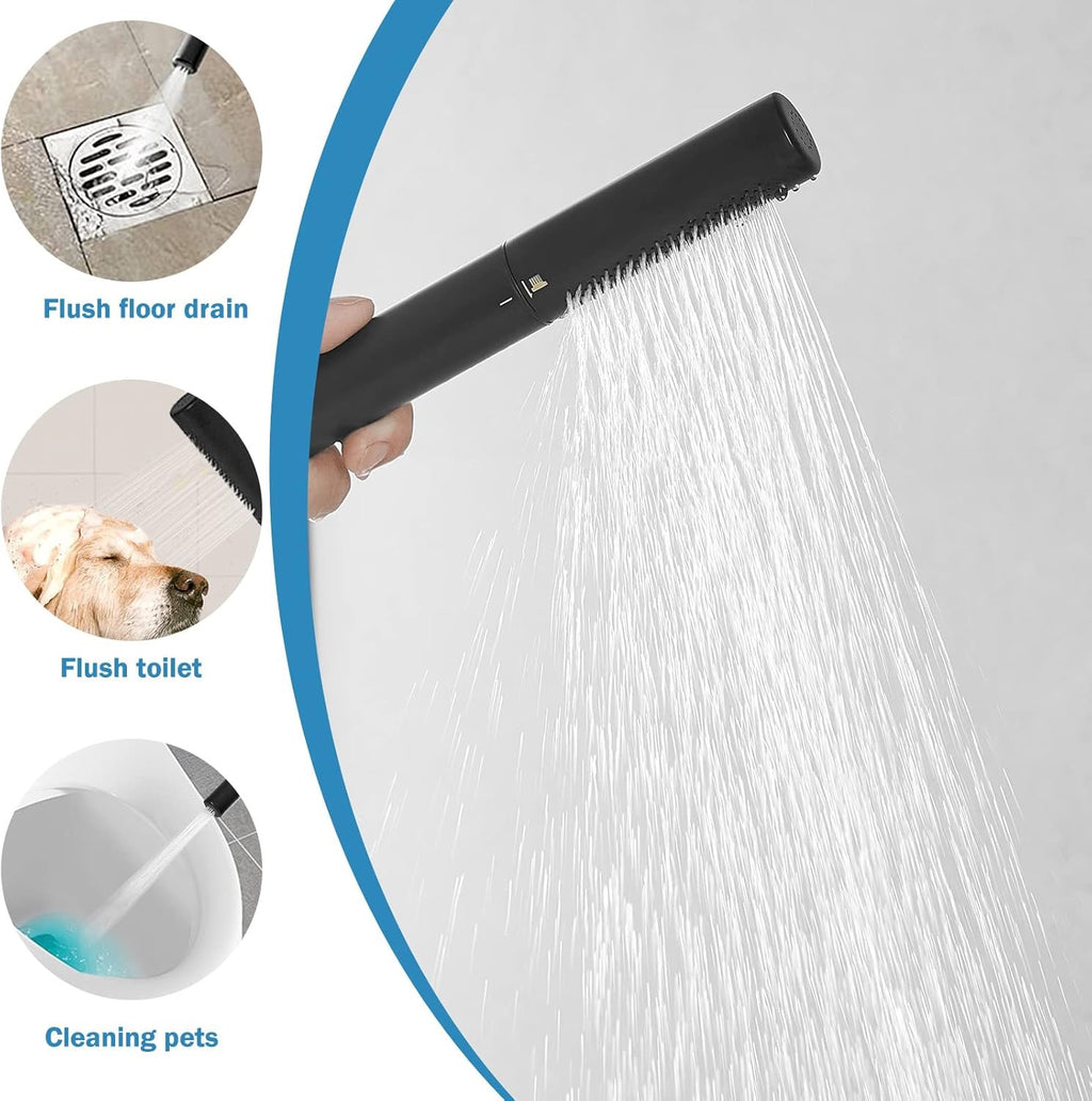 RUMOSE Matte Black Freestanding Tub Filler | Waterfall Floor Mount Faucet with Handheld Sprayer