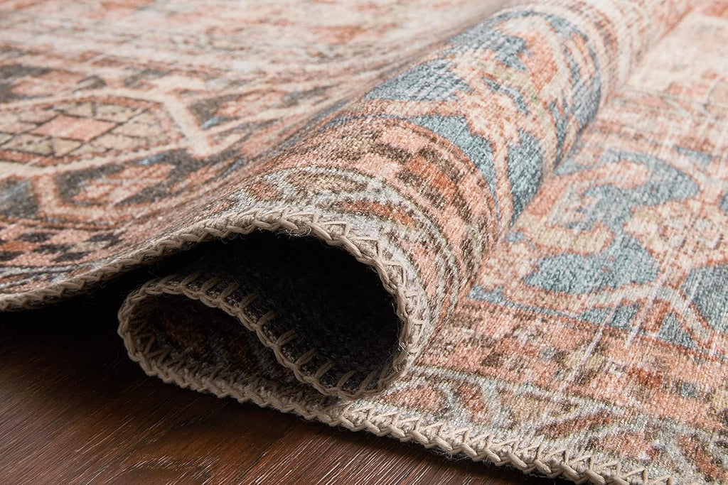 Loloi Loren LQ-15 Area Rug | Terracotta / Sky Vintage-Inspired Rug – 7'6" x 9'6"