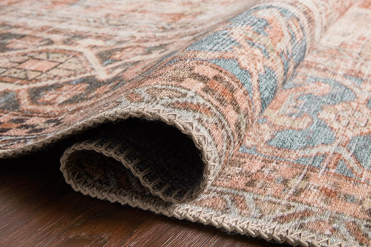 Loloi Loren LQ-15 Area Rug | Terracotta / Sky Vintage-Inspired Rug – 7'6" x 9'6"