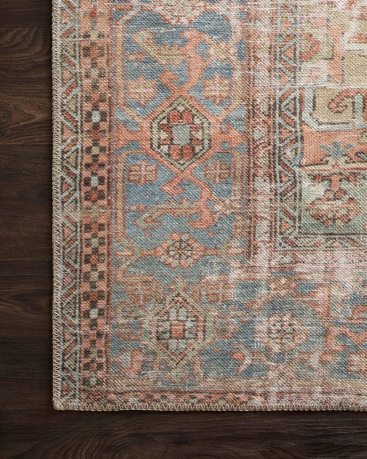 Loloi Loren LQ-15 Area Rug | Terracotta / Sky Vintage-Inspired Rug – 7'6" x 9'6"